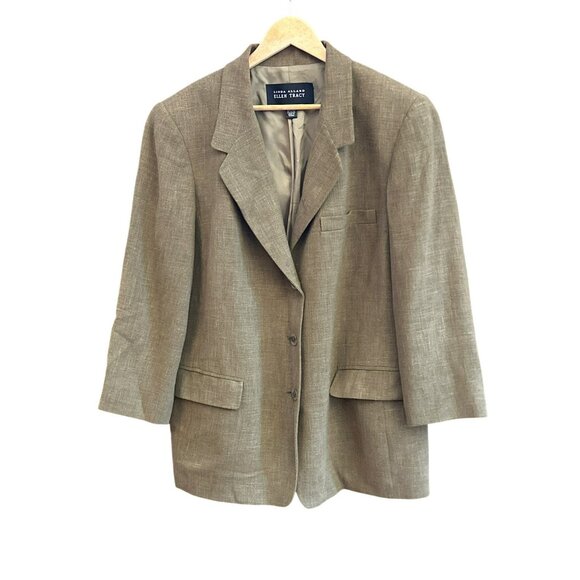 Linda Allard Ellen Tracy Women's Olive Green Wool Linen Blend Blazer Size 14 - Picture 1 of 5